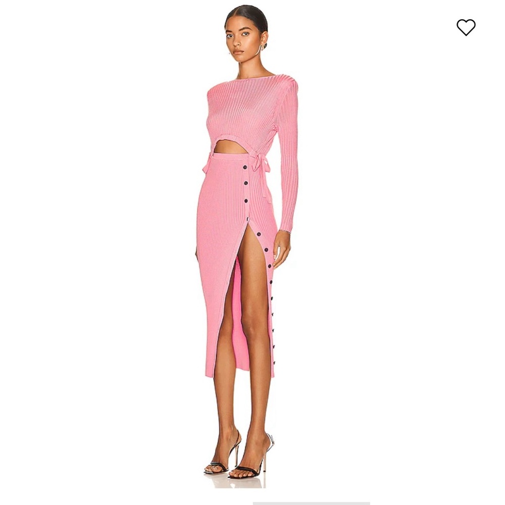 Self Portrait Viscose Ribbed Knit Midi Dress PINK size small - Picture 3 of 6
